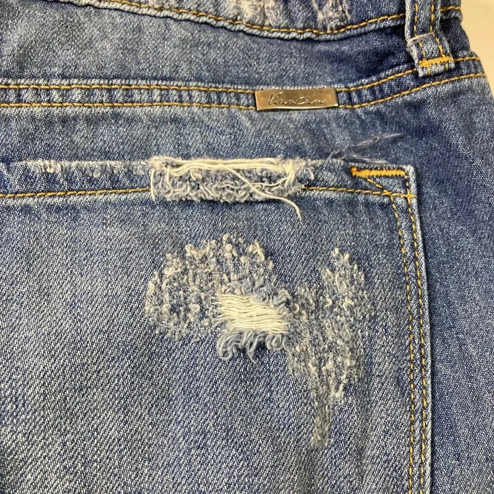 Womens Kancan Estilo Mid Rise Distressed Denim Bootie Shorts Blue 5/26 Cotton Ra
